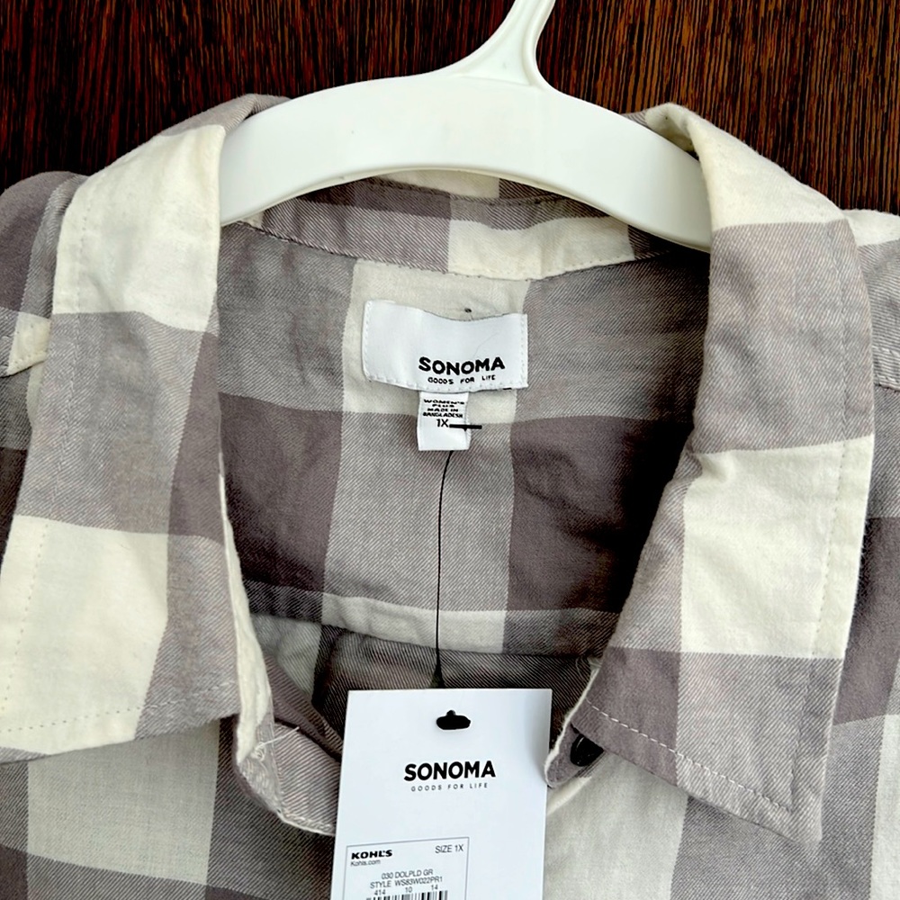 Ladies 1x Sonoma Grey & White checker comfy ladies button down